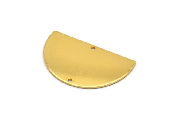 Gold Half Moon, 2 Gold Plated Brass Semi Circle Blanks With 2 Holes, Charms, Earrings, Pendants (34x20x0.80mm) D0749