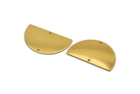 Gold Half Moon, 2 Gold Plated Brass Semi Circle Blanks With 2 Holes, Charms, Earrings, Pendants (34x20x0.80mm) D0749