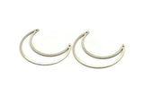 Silver Moon Charm, 4 Antique Silver Plated Brass Crescent Moon Charms With 2 Holes (50x15x0.90mm) M846