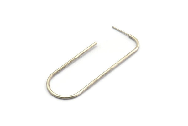Silver Earring Wires, 4 Antique Silver Plated Brass Earring Studs (57x20x1.5mm) D1622 H0893