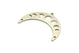 Silver Moon Charm, 6 Antique Silver Plated Brass Moon Phases Charms With 1 Loop And 2 Holes (36x12x0.80mm) M01449