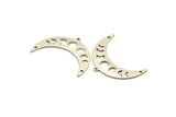 Silver Moon Charm, 6 Antique Silver Plated Brass Moon Phases Charms With 1 Loop And 2 Holes (36x12x0.80mm) M01449