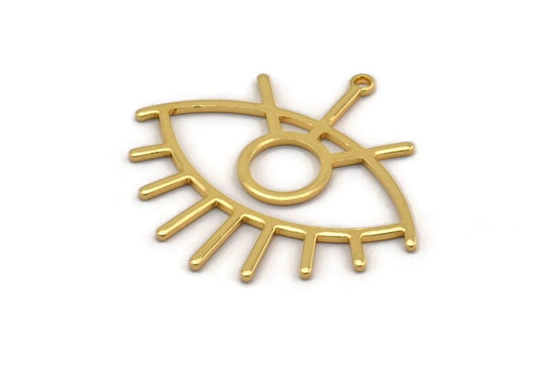 Gold Eye Charm, 2 Gold Plated Brass Eye Charms With 1 Loop, Pendants, Earrings (36x33x1mm) D992