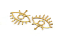 Gold Eye Charm, 2 Gold Plated Brass Eye Charms With 1 Loop, Pendants, Earrings (36x33x1mm) D992