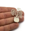 Silver Flower Charm, 4 Antique Silver Plated Brass Flower Charms With 1 Loop, Findings (52x33x0.30mm) D1677