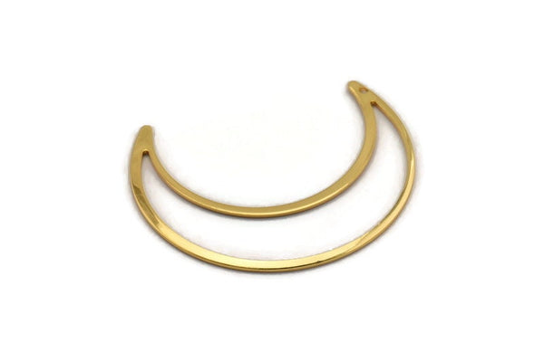 Gold Moon Charm, 2 Gold Plated Brass Crescent Moon Charms With 1 Hole (50x15x0.90mm) M921