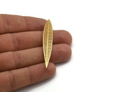 Gold Leaf Charm, 4 Gold Plated Brass Leaf Earring Charms With 1 Hole (60x10mm) D0631