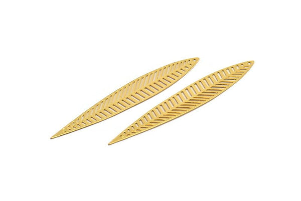 Gold Leaf Charm, 4 Gold Plated Brass Leaf Earring Charms With 1 Hole (60x10mm) D0631