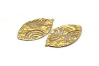 Gold Oval Pendant, 2 Gold Plated Brass Hammered Oval Pendants With 1 Loop, Charms, Earrings, Findings (49x28x0.50mm) D0762