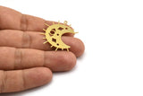 Brass Moon Charm, 4 Raw Brass Crescent Moon Charms With 1 Loop (35x17x0.60mm) A5319