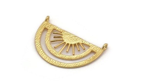 Gold Sun Pendant, Gold Plated Brass Sunshine Pendant With 2 Loops (37x21x0.80mm) N0970