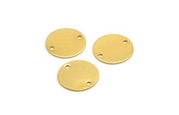 Gold Round Connector, 8 Gold Plated Brass Cabochon Round Connectors With 2 Holes, Findings (14mm) D1044