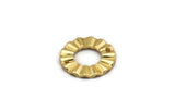 Gold Ring Charm, 4 Gold Plated Brass Wavy Round Connectors With 2 Holes, Findings (18x1mm) D892