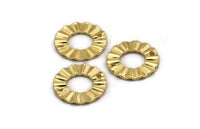 Gold Ring Charm, 4 Gold Plated Brass Wavy Round Connectors With 2 Holes, Findings (18x1mm) D892