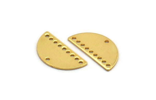 Semi Circle Pendant, 4 Gold Plated Brass Semi Circle Charms With 10 Holes, Blanks (21x10.5x0.75mm) BS 2081