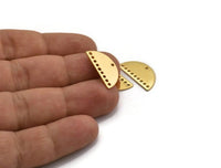 Semi Circle Pendant, 4 Gold Plated Brass Semi Circle Charms With 10 Holes, Blanks (21x10.5x0.75mm) BS 2081