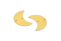 Gold Moon Charm, 4 Gold Plated Brass Moon Charms with 2 Holes, Pendants (22x10x0.50mm) D0787