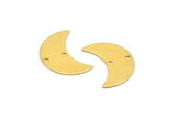 Gold Moon Charm, 4 Gold Plated Brass Moon Charms with 2 Holes, Pendants (22x10x0.50mm) D0787