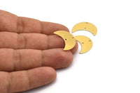 Gold Moon Charm, 4 Gold Plated Brass Moon Charms with 2 Holes, Pendants (22x10x0.50mm) D0787