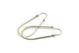 Silver Earring Wires, 4 Antique Silver Plated Brass Earring Studs, Wire Hoops  (55x24x1.5x0.80mm) D1634 H0991