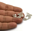 Silver Fish Charm, 12 Antique Silver Plated Brass Fish Charms With 1 Loop, Findings (27x18x0.40mm) D1678