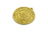 Brass Round Charm, Raw Brass Round Charm With 1 Loop, Cloud Findings, Crescent Moon And Star Findings (30x27.5x1.5mm) N2205
