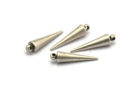 Silver Spike Charm, 4 Antique Silver Plated Brass Spike Tribal Pendants With 1 Loop (6x25mm) D1508