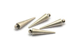 Silver Spike Charm, 4 Antique Silver Plated Brass Spike Tribal Pendants With 1 Loop (6x25mm) D1508