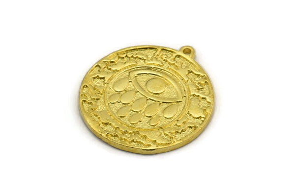 Brass Round Charm, Raw Brass Round Charm With 1 Loop, Eye Findings, Teardrop Findings (30x27.5x1.5mm) N2201