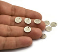 Silver Round Tag, 24 Textured Antique Silver Plated Brass Round Tags With 1 Hole, Stamping Tags (10x0.80mm) M335