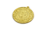 Brass Round Charm, Raw Brass Round Charm With 1 Loop, Sunshine Findings, Sun Findings (30x27.5x1.5mm) N2192