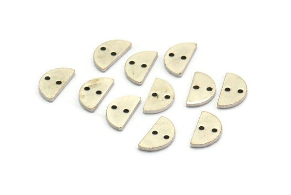 Silver Semi Circle, 24 Antique Silver Plated Brass Half Moon Connector With 2 Holes, Charms, Pendants (10x5x1mm) D1382 H0883