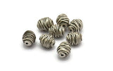 Silver Spool Beads, 2 Antique Silver Plated Brass Spool Shaped Beads (11x9mm) N0227