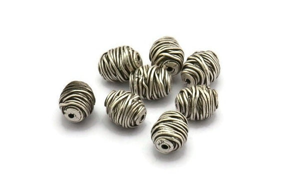 Silver Spool Beads, 2 Antique Silver Plated Brass Spool Shaped Beads (11x9mm) N0227