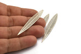 Silver Leaf Charm, 8 Antique Silver Plated Brass Leaf Earring Charms With 1 Hole (60x10mm) D0631