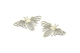 Silver Bee Charm, 12 Antique Silver Plated Brass Bee Charms, Findings (19x26x0.30mm) D1679