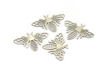 Silver Bee Charm, 12 Antique Silver Plated Brass Bee Charms, Findings (19x26x0.30mm) D1679