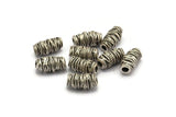 Silver Spool Beads, 2 Antique Silver Plated Brass Spool Shaped Beads (16x8mm) N0226 F043
