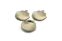 Silver Shell Charm, 12 Silver Tone Brass Sea Shell Charm With 1 Loop, Pendants, Earrings, Findings (22x23mm) D1165 H1044