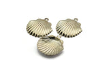 Silver Shell Charm, 12 Silver Tone Brass Sea Shell Charm With 1 Loop, Pendants, Earrings, Findings (22x23mm) D1165 H1044