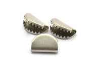 Half Moon Crimp, 12 Antique Silver Plated Brass Ribbon Crimp Ends, Findings (15x10mm) D0115