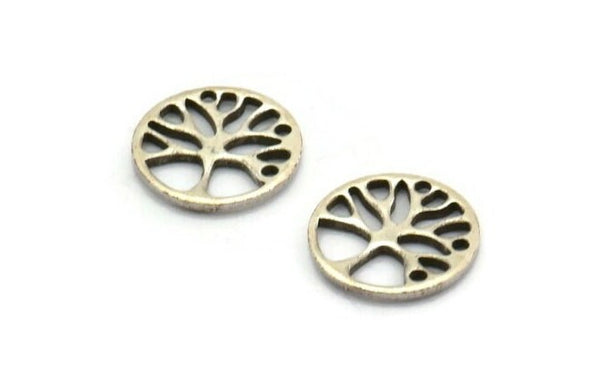 Silver Tree Charm, 24 Antique Silver Plated Brass Tree Charms, Pendants, Findings (12x1mm) D1228