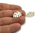 Silver Monstera Charm, 12 Antique Silver Plated Brass Monstera Leaf Charms With 1 Loop, Findings (20x14x0.40mm) F123