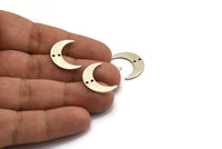 Silver Moon Charm, 8 Antique Silver Plated Brass Crescent Moon Charms With 2 Holes, Findings, Connectors (21x6x1mm) D1132