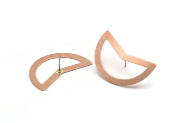 Copper Moon Earring, 4 Raw Copper Crescent Moon Stud Earrings (38x18x0.80mm) M245