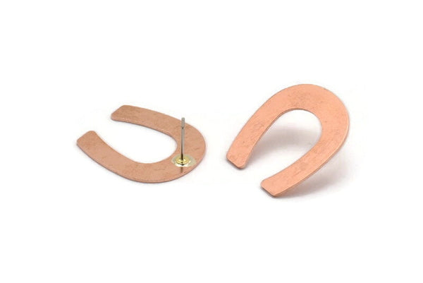 U Shape Earring, 6 Raw Copper U Shape Stud Earrings (25x22x0.80mm) M445