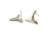 Silver Fish Tail Earring, 4 Antique Silver Plated Brass Fish Tail Stud Earrings (18x16mm) N1077