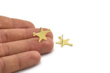 Brass Star Earring, 8 Raw Brass Star Stud Earrings With 2 Loops (15.5x22x0.70mm) M01490