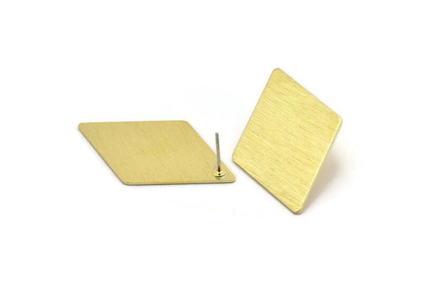 Brass Diamond Earring, 4 Textured Raw Brass Diamond Shaped Stud Earrings (40x26x0.80mm) M01511