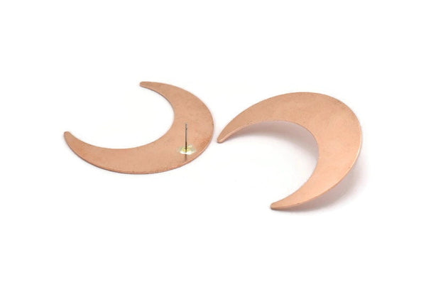 Copper Moon Earring, 2 Raw Copper Crescent Moon Stud Earrings (50x15x0.90mm) M570 A5513